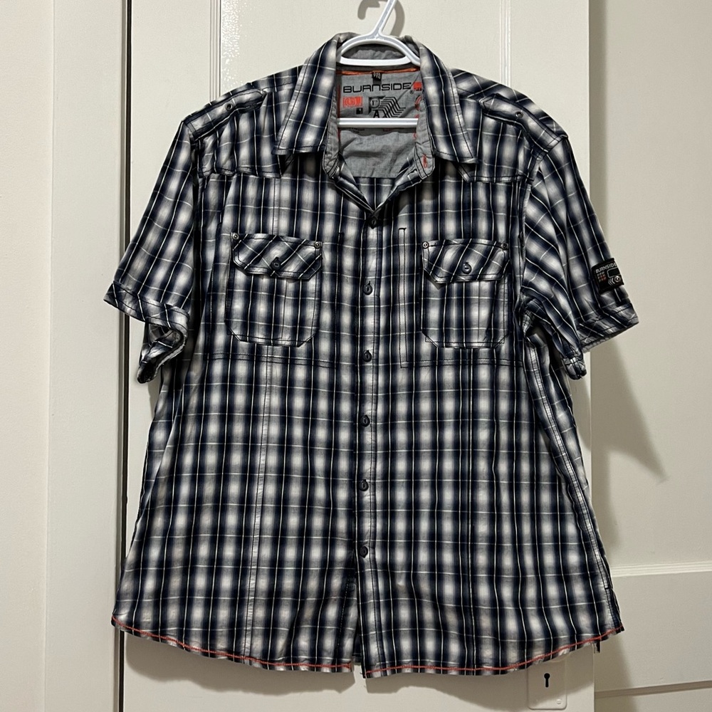 Burnside Blue Plaid Short Sleeve Button Down